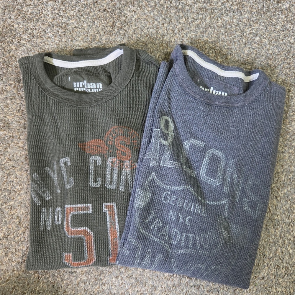 Urban Pipeline Mens Small Thermal Waffle Knit Shirt 2 Pack NYC Falcons Graphic S